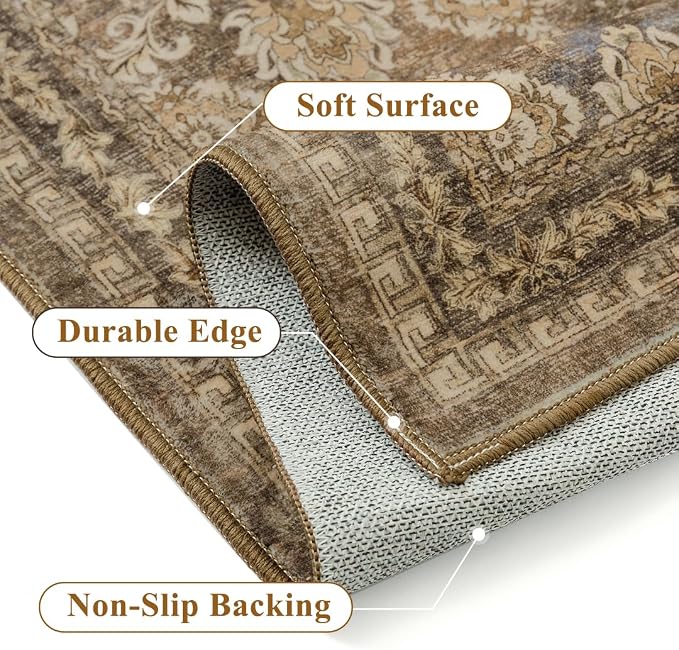 2x6 Runner Rug Brown Vintage Hallway Carpet Indoor Kitchen Washable Living Room - Image 8