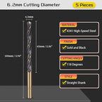 Drill Bit, 6.2mm Cutting Diameter, 4341 HSS Gold and Black 118° Cutting Angle - Image 2