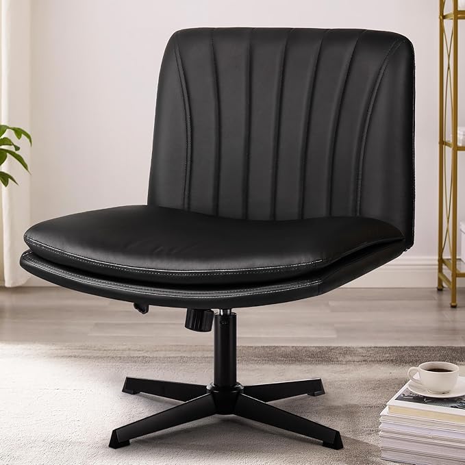 PUKAMI Criss Cross Legged Office Chair, Armless Office Desk Chair No Wheels by PUKAMI