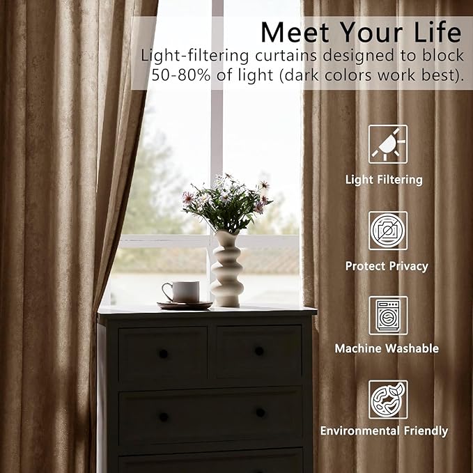 SMILETIME Amber Beige Crushed Velvet Curtains 52x96 inch Luxurious Thermal - Image 4