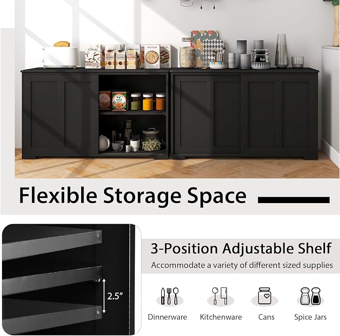 Costzon Sideboard Buffet Cabinet of 2, Wooden Kitchen Storage Cabinet - Image 4