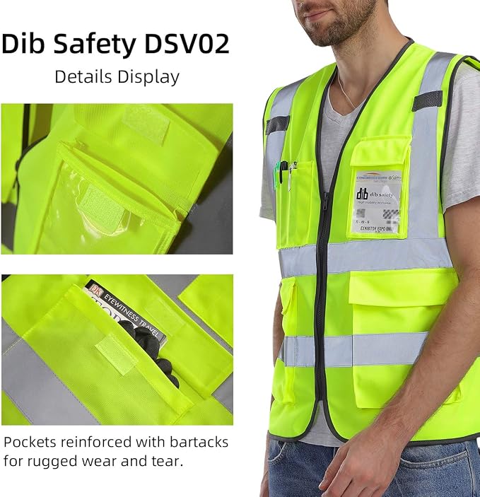 Dib Safety Vest Reflective ANSI Class 2, High Visibility Vest - Image 3