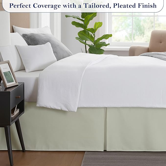 Twin Bed Skirt, Luxury 15 Inch Drop Ivory Pleated Bed Skirt, Double Brushed - Image 4