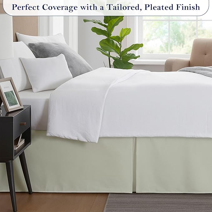 Twin Bed Skirt, Luxury 18 Inch Drop Ivory Pleated Bed Skirt, Double Brushed - Image 4