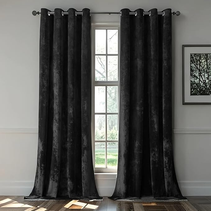SMILETIME Black Crushed Velvet Curtains 52x96 inch Luxurious Thermal Insulated by SMILETIME