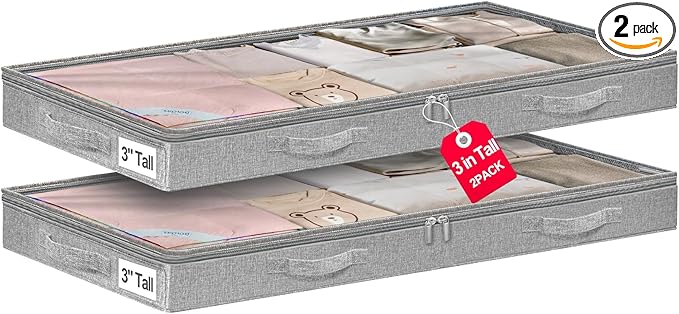 3 Inch Low Profile Under Bed Storage Bins by Punemi
