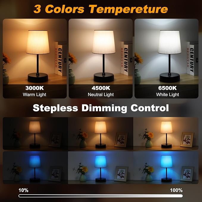 Ascher Small Bedside Table lamp Set of 2, RGB Color Changing Lamps, 3 Color - Image 2