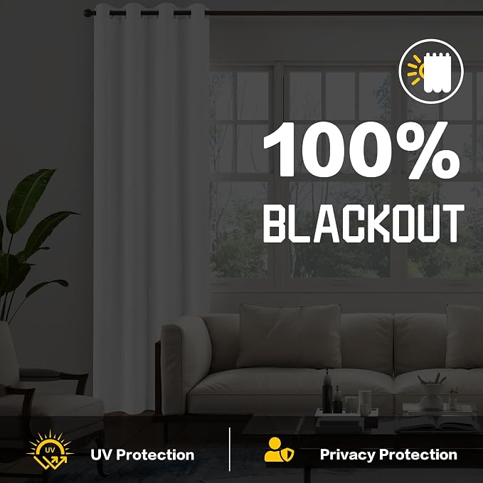White 100% Blackout Curtains 3-in-1 Heavy Soundproof Curtains Thermal Insulated - Image 6