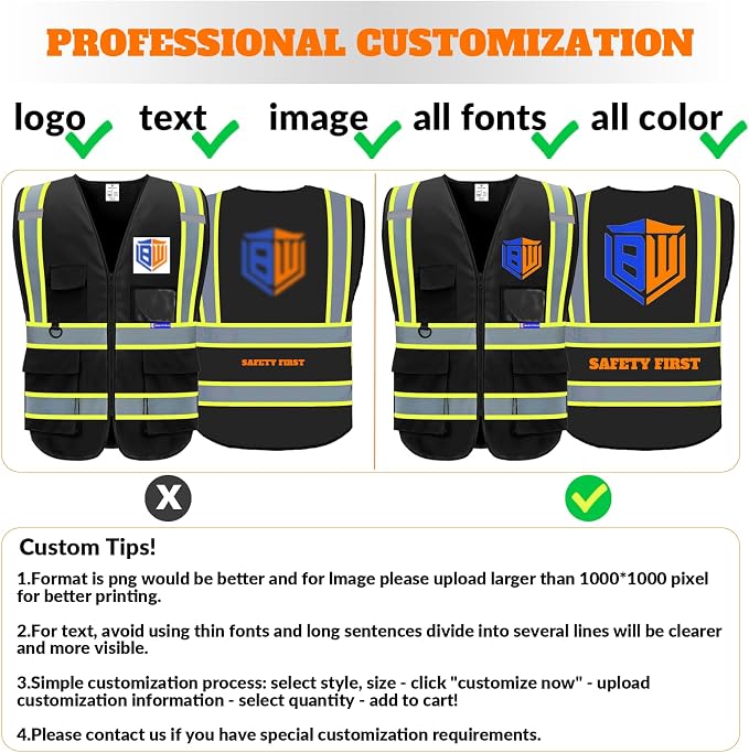 BeautyWill Custom Safety Vest Logo Class 2 High Visibility Reflevtive Vest - Image 2