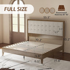 Jocisland Wood Full Size Bed Frame, Tall Upholstered Tufted Headboard, Solid - Image 2