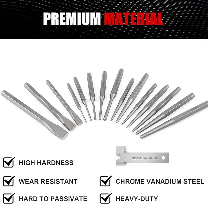 16 Pcs Punch and Chisel Set, Including Taper Punch, Center Punch, Pin Punch - Image 6