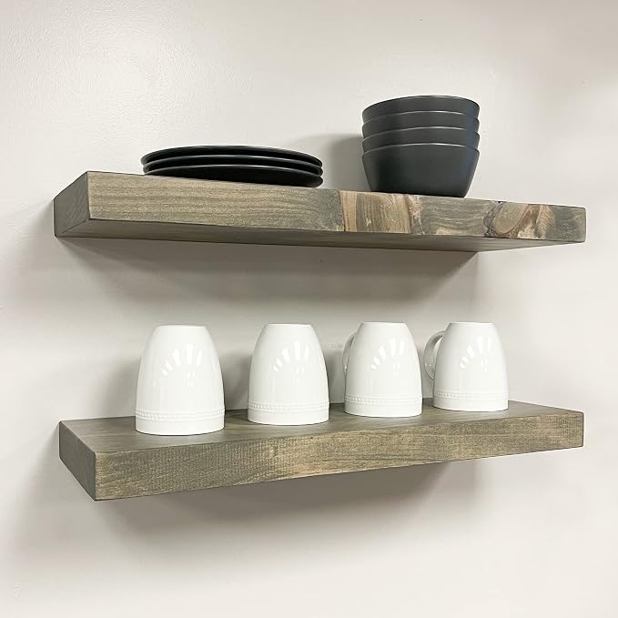 URBANDI, Rustic Floating Shelves, Hidden Bracket, Solid Wood, Heavy Duty - Image 4