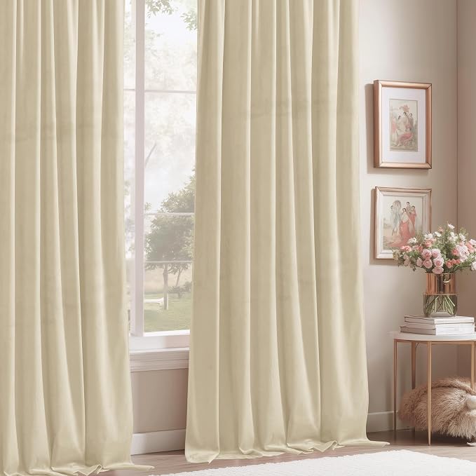 StangH Beige Velvet Curtains for Bedroom 96 inches Long, Luxury Light Dimming - Image 7
