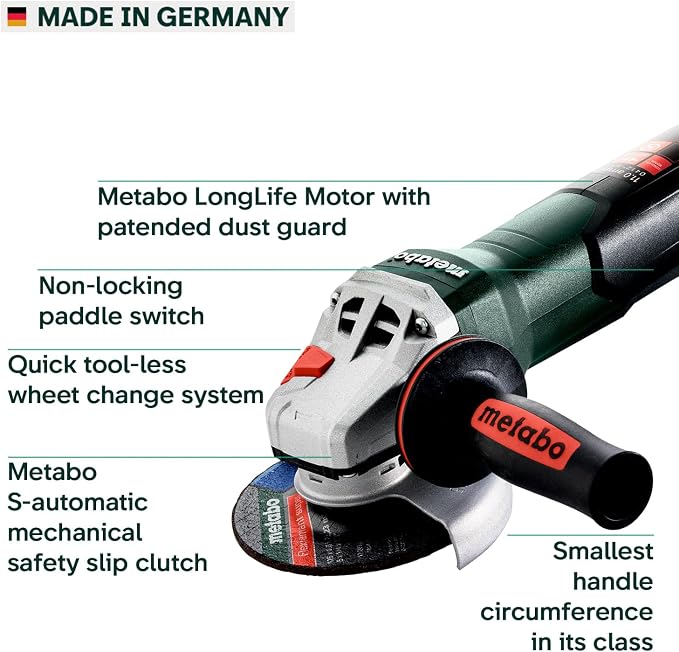 Metabo 4-1/2-5-Inch Angle Grinder, 11 Amp, 000 RPM, Non-Locking Paddle Switch - Image 3