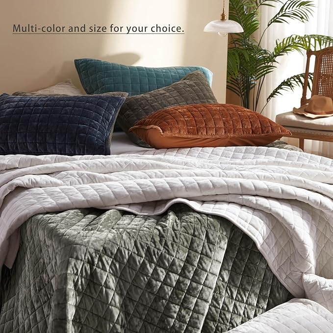 LEAONME Velvet Quilt California King-118''x106'', Lightweight Dusty Pink - Image 6