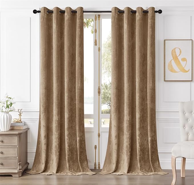 SMILETIME Amber Beige Crushed Velvet Curtains 52x84 inch Luxurious Thermal by SMILETIME