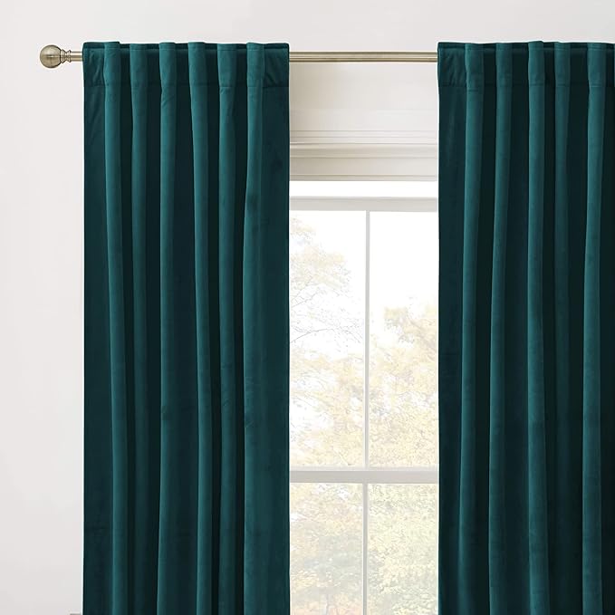 RYB HOME Velvet Curtains 102 inches Long, Back Tab Room Darkening Noise - Image 2