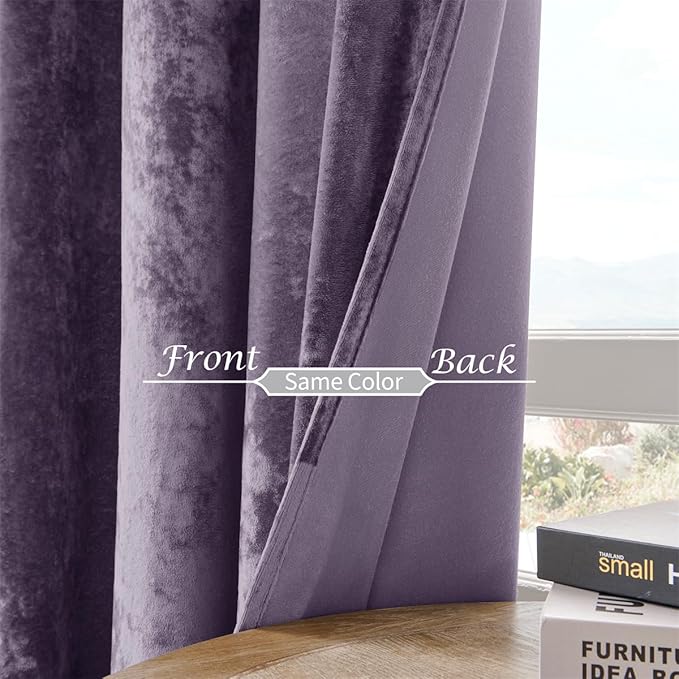 SMILETIME Lilac Purple Crushed Velvet Curtains 52x90 inch Luxurious Thermal - Image 4