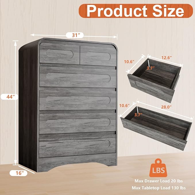 4 Pcs Bedroom Set, Dresser and Nightstand Sets, Modern Wooden Tall 6 Drawer - Image 6