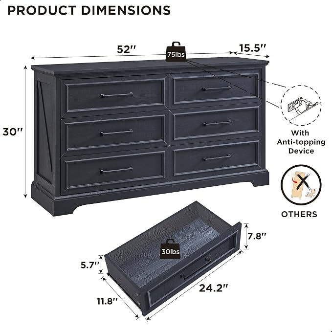 JXQTLINGMU Farmhouse 6 Drawers Dresser - Image 2
