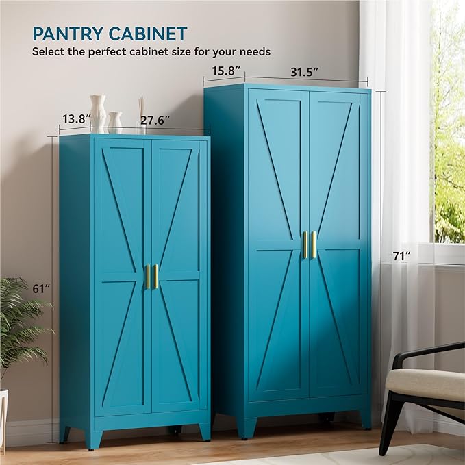 Farmhouse Pantry Cabinet with Barn Doors, 5-Tier Metal Storage Cabinet with 4 - Image 5