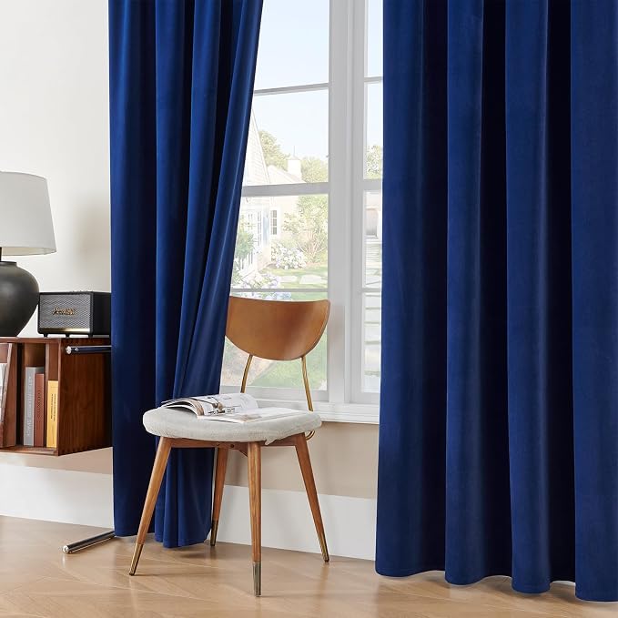 Joydeco Royal Blue Velvet Curtains 90 inch Curtains, Luxury Grommet Blackout - Image 8