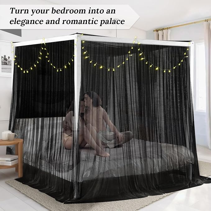 South to East Black Canopy Bed Curtains, 4 Corner Post Bed Canopy - Image 6
