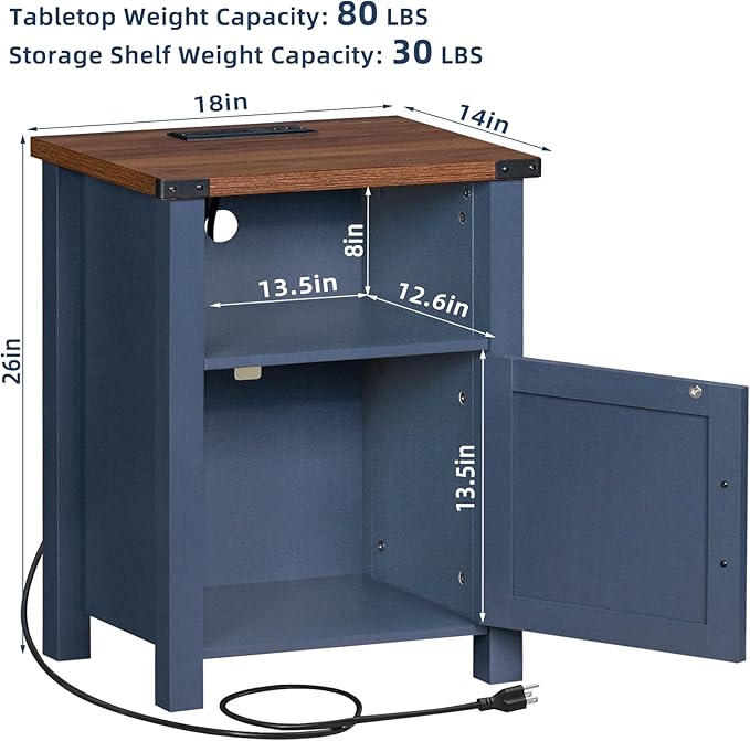 Joaxswe Night Stand with Charging Station and USB Port, 18 Inch Farmhouse - Image 2