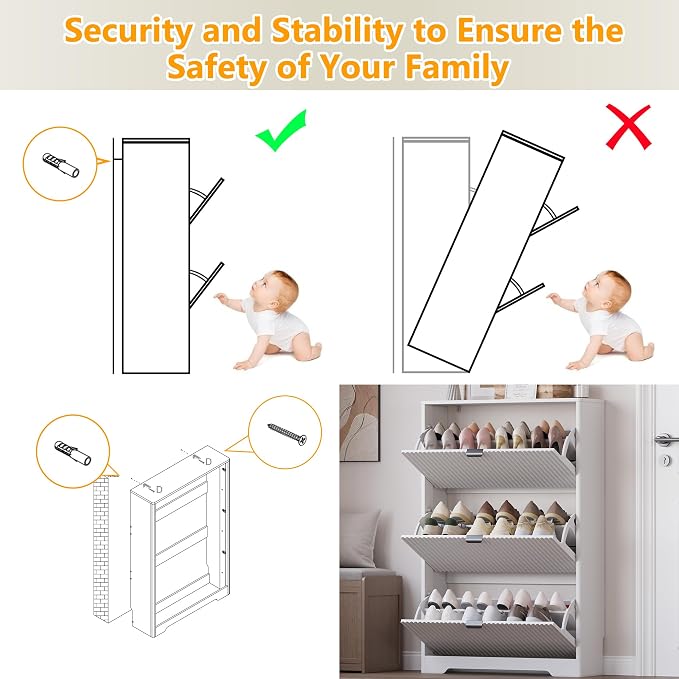 Entryway Shoe Cabinet with 3 Flip Drawers, Narrow Shoe Organizer Cabinet with - Image 7