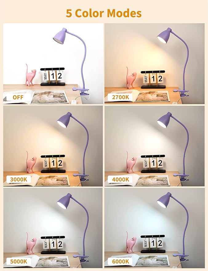 BOHON Desk Lamp with Clamp, 10W 38 LED Clip on Light, 5 Color 10 Brightness - Image 2