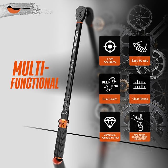 SUZUME Torque Wrench 72 Tooth Dual-Direction Adjustable Torque Wrench 1/2 Drive - Image 6