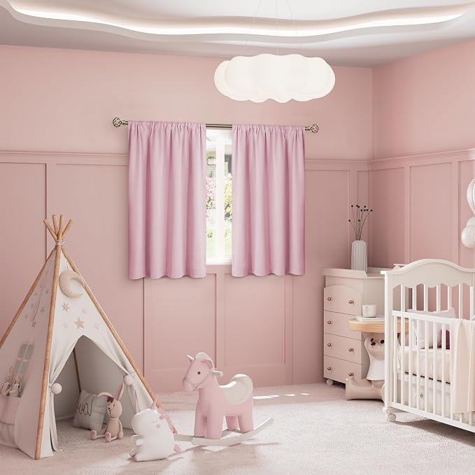 BGment Pink Blackout Curtains for Nursery, Short Kids Curtains Thermal - Image 2