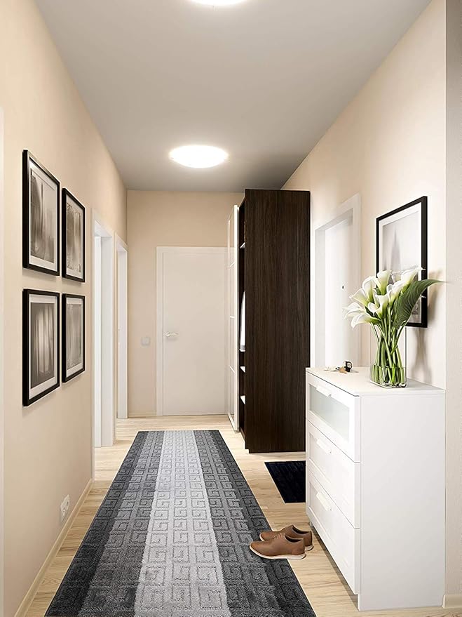 Custom Length Hallway Runner Rug, Slip Resistant, Meander Grey, 26 Inch X 15 - Image 3