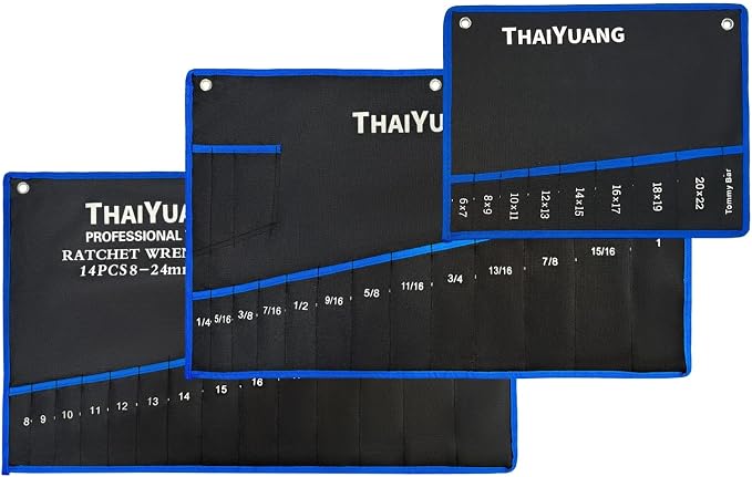 3-Pieces Roll Up Wrench Pouch Metric & SAE, Heavy Duty Canvas Tool Wrench by THAIYUANG