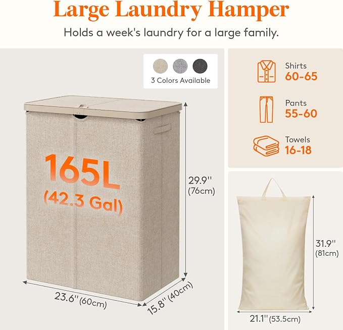 Lifewit 165L Laundry Basket - Image 4