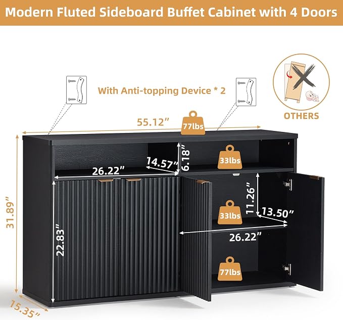 LEYAOYAO Fluted Buffet Cabinet - Image 2