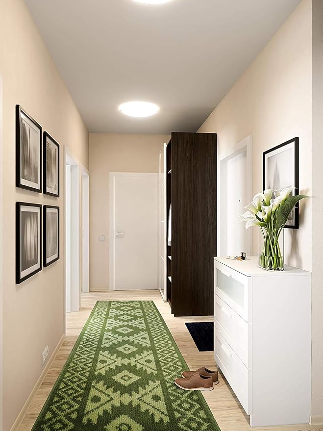 Custom Length Hallway Runner Rug, Slip Resistant, Southwestern Green, 26 Inch X - Image 3