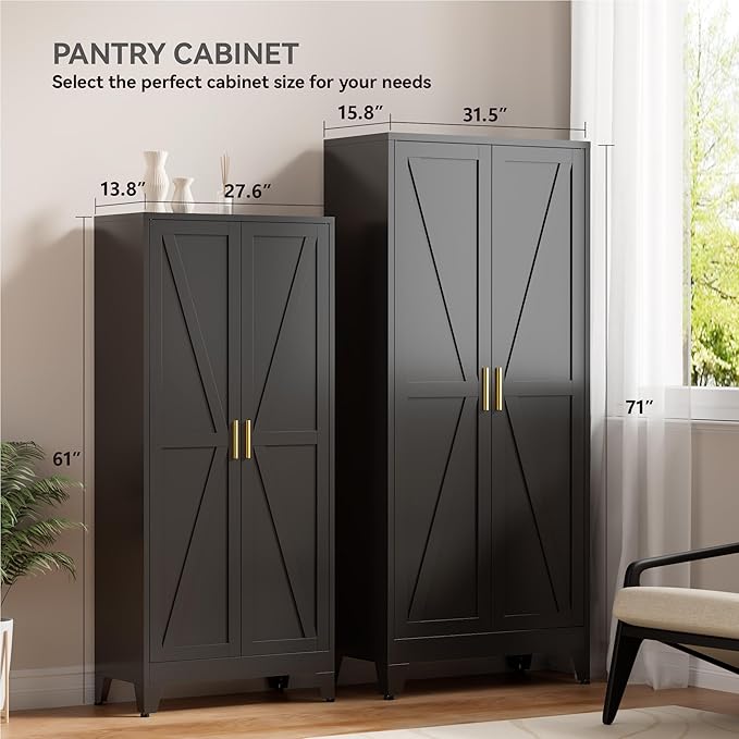 Farmhouse Pantry Cabinet with Barn Doors, 5-Tier Metal Storage Cabinet with 4 - Image 5