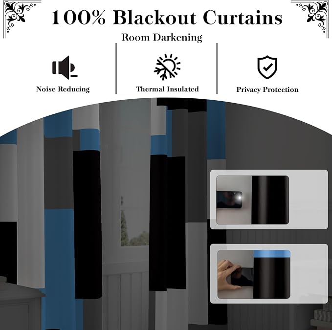 Light Blue 100% Blackout Curtains 45 inch Length 2 Panels Set White Grey Modern - Image 3