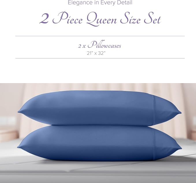 Carressa Linen 100% Egyptian Cotton Pillow Cases Queen Size Set of 2 - Image 3