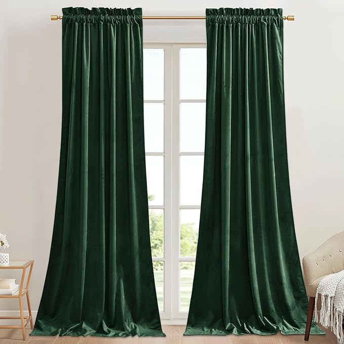 StangH Luxury Green Curtains Velvet Blackout Bedroom Window Drapes 90 inches by StangH