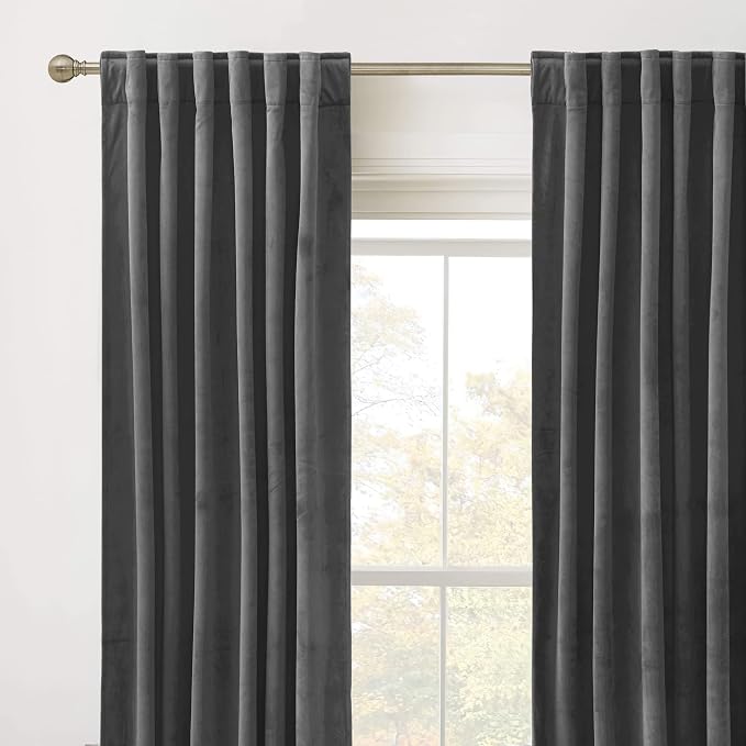 RYB HOME Grey Velvet Curtains 102 inches, Back Tab Soft Fabric Room Darkening - Image 2
