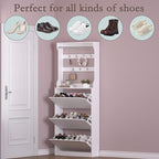 Shoe Cabinet with 3 Flip Drawers & Coat Rack, Narrow Hidden Shoe Storage Cabinet - Image 4