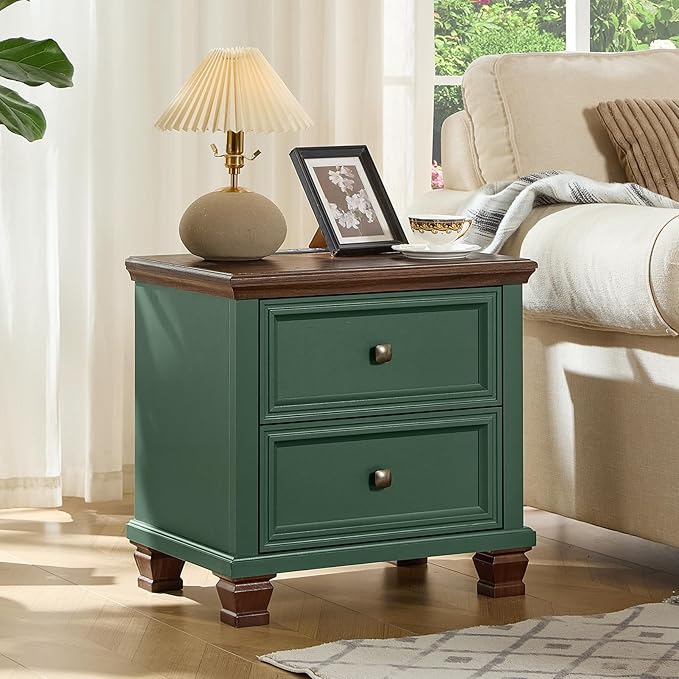 Farmhouse Nightstand Set of 2 for Bedroom, Mid-Century Low Nightstands - Image 5