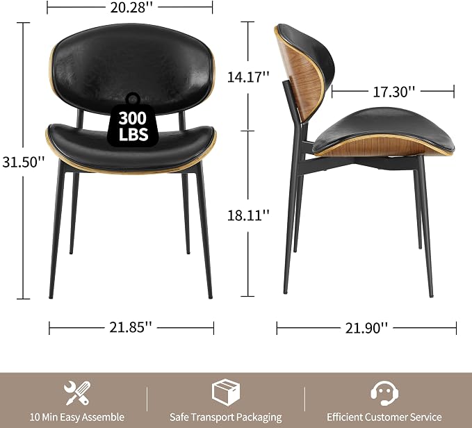 Art Leon Modern Faux Leather Dining Chairs, Mid Century Desk Chair No Wheels - Image 2