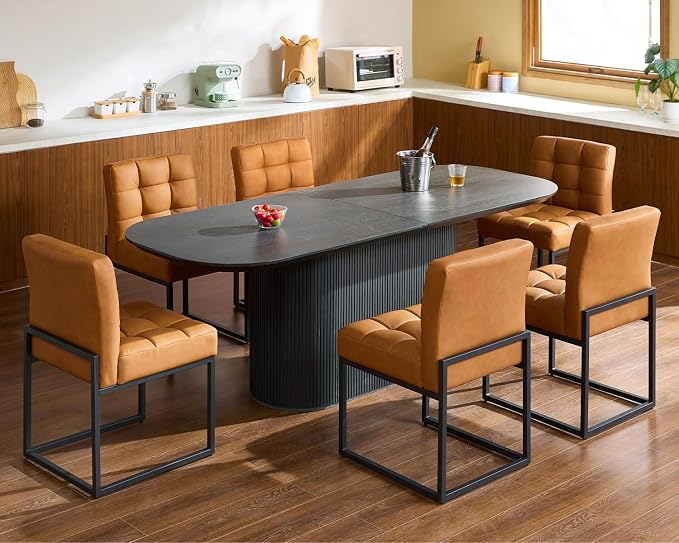 Brown Faux Leather Dining Chairs Set of 2, Mid-Century Modern Dining Room Chairs - Image 7