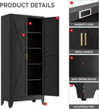 Farmhouse Pantry Cabinet with Barn Doors, 5-Tier Metal Storage Cabinet with 4 - Image 6