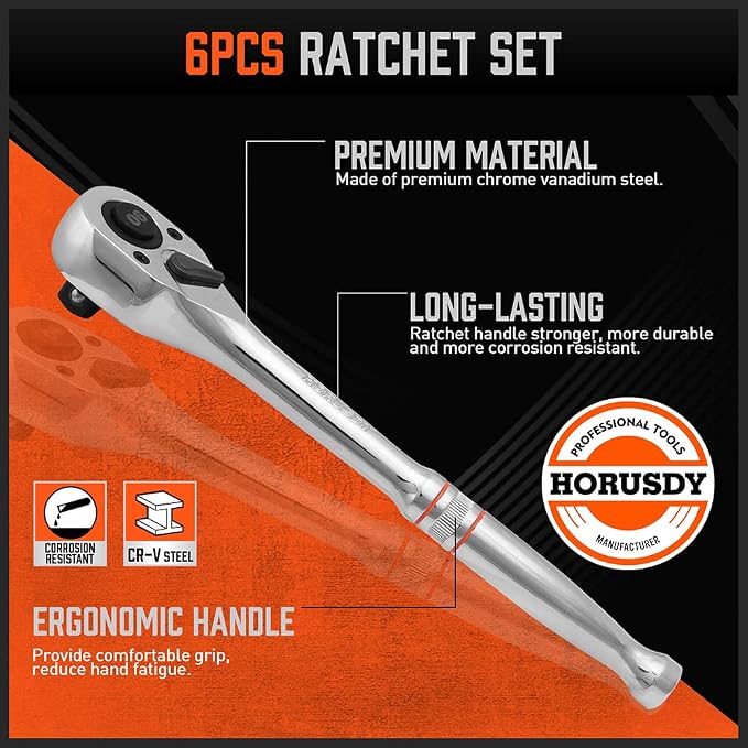 HORUSDY 3-Piece Ratchet Set, 1/4” 3/8”, 1/2" Drive Ratchet Handle Set, Quick - Image 5