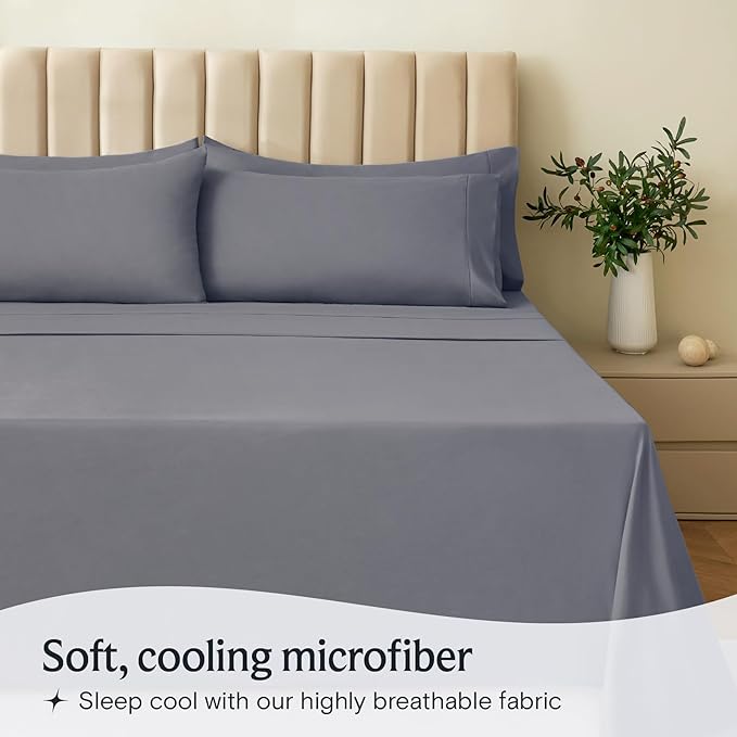 LuxClub 4 PC Extra Deep Pocket Split King Sheet Set, Wrinkle Free Cooling Bed - Image 3