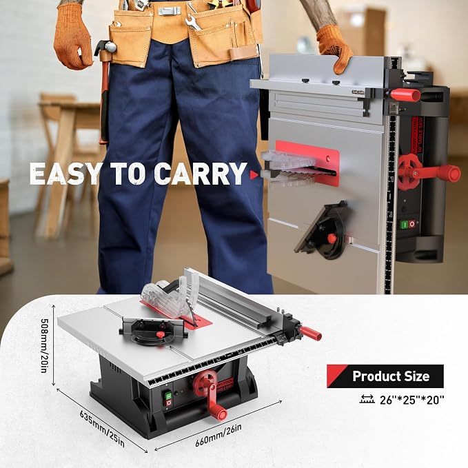 4600RPM Portable Table Saw 10 inch, 15Amp Tablesaw, 90°Cross Cut & 0-45°Cutting - Image 3